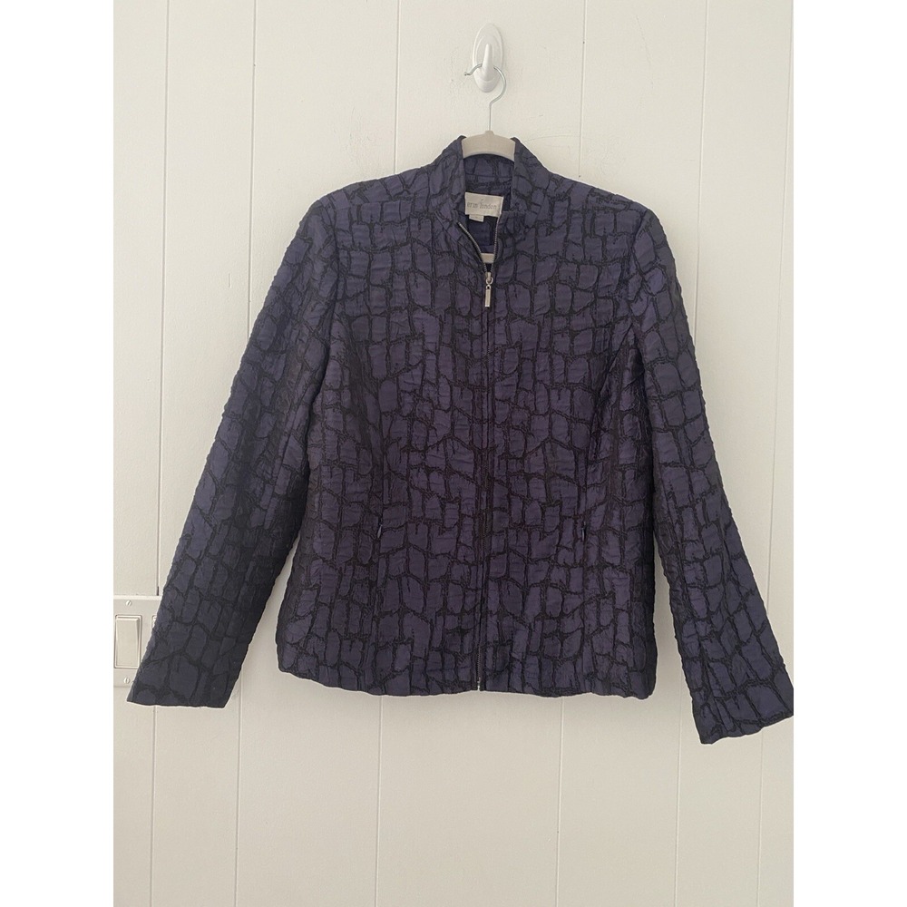 VTG 90s Erin London Blazer Jacket‎ Sz Small Zip Purple Textured Crinkled